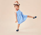 Girl wearing Ten Little Velvet Ballet Flats - Sapphire Blue. Available from www.tenlittle.com