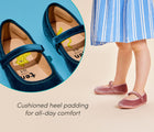 Cushioned heel padding for all-day comfort - Ten Little Velvet Ballet Flats in Sapphire Blue and Dusty Rose. Available from www.tenlittle.com