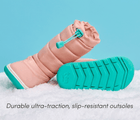 Front and bottom view of Ten Little Snow Boots featuring durable ultra-traction, slip-resistant outsoles - Blush Pink. Available at www.tenlittle.com
