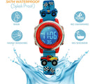 Preschool Collection Digital Light Up Watch - Monster Truck showing waterproof features. Available from www.tenlittle.com