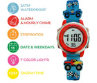 Preschool Collection Digital Light Up Watch - Monster Truck outlining each feature. Available from www.tenlittle.com