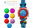 Preschool Collection Digital Light Up Watch - Monster Truck showing color changing features. Available from www.tenlittle.com