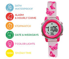 Preschool Collection Digital Light Up Watch - Butterfly outlining each feature. Available from www.tenlittle.com