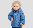 Child wearing Reima Down Winter Jacket - Kupponen - Blue Ocean. Available at www.tenlittle.com