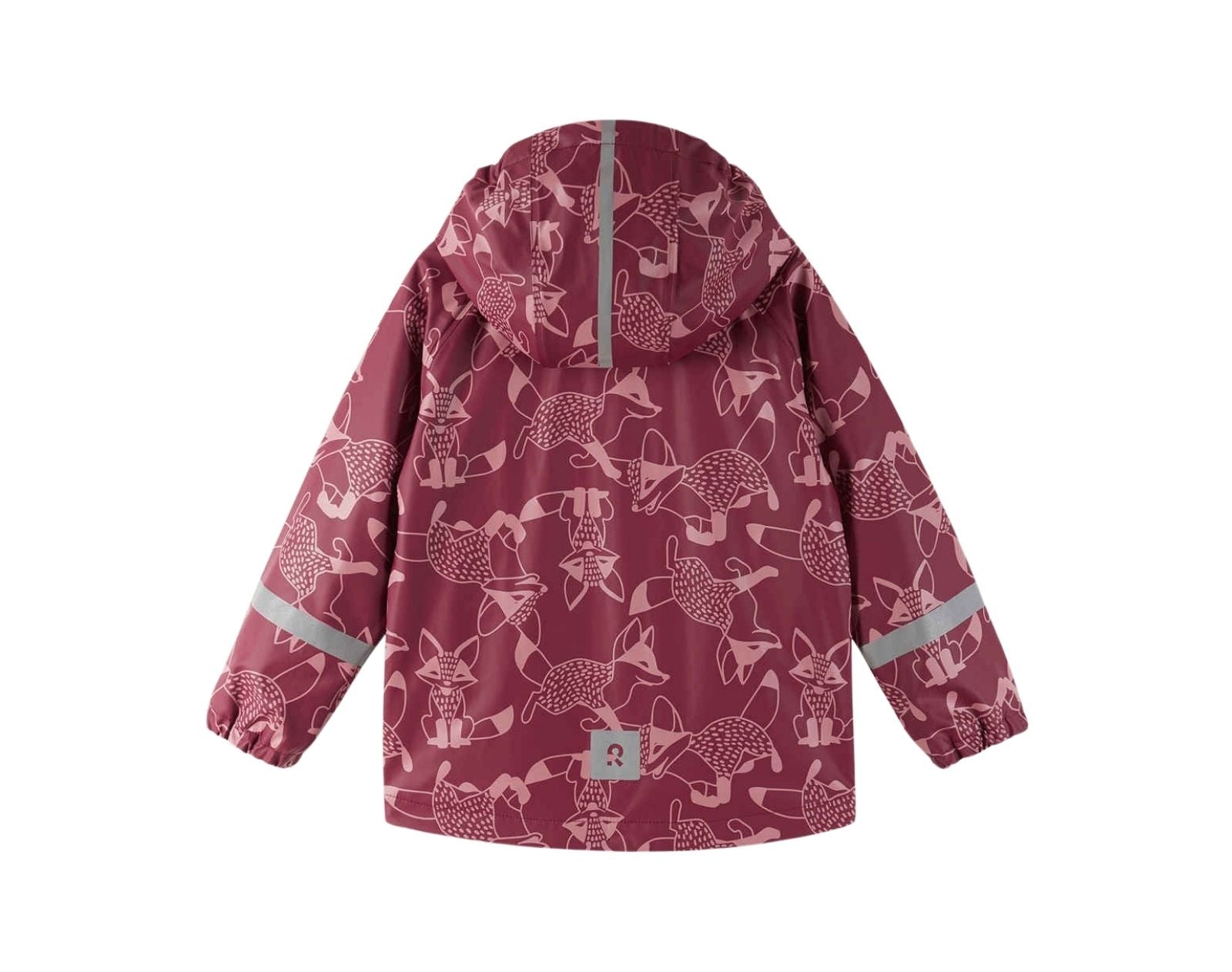 Back view of Reima Fleece-Lined Rubber Rain Jacket - Koski - Jam Red. Available at www.tenlittle.com