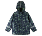 Front view and hood of Reima Fleece-Lined Rubber Rain Jacket - Koski - Navy. Available at www.tenlittle.com