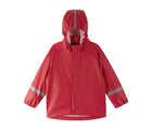 Front view and hood of Reima Lampi Waterproof Rain Jacket - Reima Red. Available at www.tenlittle.com