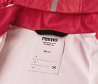 Close up interior ID tag of Reima Lampi Waterproof Rain Jacket - Reima Red. Available at www.tenlittle.com