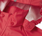 Close up detachable hood of Reima Lampi Waterproof Rain Jacket - Reima Red. Available at www.tenlittle.com