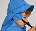 Close up side view of boy wearing Reima - Rain Hat - Denim Blue - Available at www.tenlittle.com