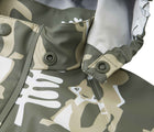Close up hood snap buttons of Reima Waterproof Rain Jacket - Vesi - Greyish Green. Available at www.tenlittle.com