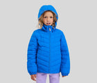 Child with hood on wearing Reima Water-Repellent Insulated Jacket - Uumaja - Bright Blue. Available at www.tenlittle.com