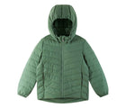 Front view and hood of Reima Water-Repellent Insulated Jacket - Uumaja - Green Clay. Available at www.tenlittle.com