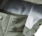 Close up hood snap of Reima - Waterproof Rain Jacket - Greyish Green - Available at www.tenlittle.com