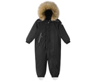 Hood up front view of Reima - Waterproof Reimatec Snowsuit - Gotland - Black - Available at www.tenlittle.com