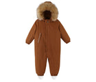 Hood up front view of Reima - Waterproof Reimatec Snowsuit - Gotland - Cinnamon Brown - Available at www.tenlittle.com