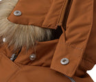 Close up detachable hood and faux fur trim of Reima - Waterproof Reimatec Snowsuit - Gotland - Cinnamon Brown - Available at www.tenlittle.com