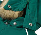 Close up detachable hood and faux fur trim of Reima - Waterproof Reimatec Snowsuit - Gotland - Deeper Green - Available at www.tenlittle.com