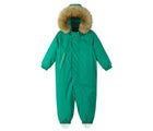 Hood up front view of Reima - Waterproof Reimatec Snowsuit - Gotland - Green Lake - Available at www.tenlittle.com