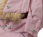 Close up detachable hood and faux fur trim of Reima - Waterproof Reimatec Snowsuit - Gotland - Grey Pink - Available at www.tenlittle.com