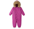 Hood up front view of Reima - Waterproof Reimatec Snowsuit - Gotland - Magenta Purple - Available at www.tenlittle.com