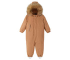 Hood up front view of Reima - Waterproof Reimatec Snowsuit - Gotland - Peanut Brown - Available at www.tenlittle.com