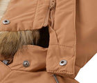 Close up detachable hood and faux fur trim of Reima - Waterproof Reimatec Snowsuit - Gotland - Peanut Brown - Available at www.tenlittle.com