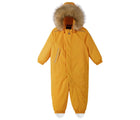 Hood up front view of Reima - Waterproof Reimatec Snowsuit - Gotland - Radiant Orange - Available at www.tenlittle.com