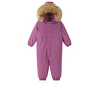 Hood up front view of Reima - Waterproof Reimatec Snowsuit - Gotland - Red Violet - Available at www.tenlittle.com