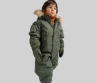 Boy wearing Reima - Waterproof Reimatec Snowsuit - Gotland - Thyme Green - Available at www.tenlittle.com