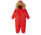 Hood up front view of Reima - Waterproof Reimatec Snowsuit - Gotland - Tomato Red - Available at www.tenlittle.com