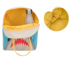 Fluf Zipper Lunch Bag - Shark unzipped showing inner lining. Available from www.tenlittle.com