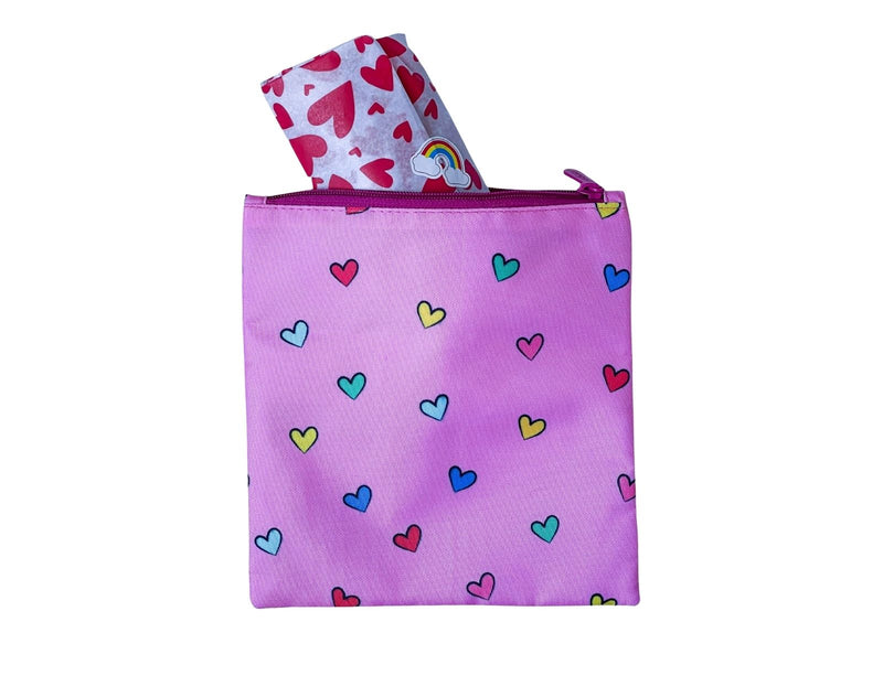YumBox Insulated Reusable Bag - 2 Pack Hearts design closeup with wrapped sandwich. Available from www.tenlittle.com