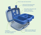 Features of Bentgo Lunch Box in Blue. Available at www.tenlittle.com