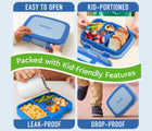 Kid-friendly features of Bentgo Lunch Box in Blue. Available at www.tenlittle.com