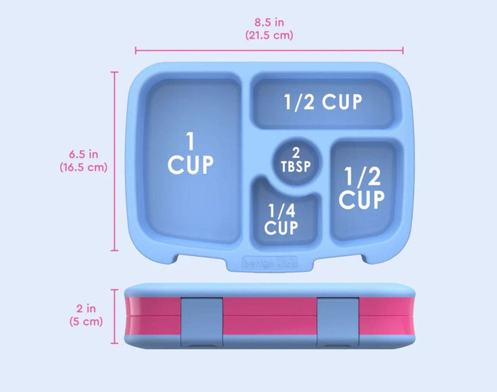 Dimensions of Bentgo Lunch Box in Rainbow Butterflies. Available at www.tenlittle.com
