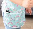 Close up of Bumkins Short-Sleeved Art Smock - Rainbows. Available from www.tenlittle.com