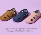 Side view group shot of Ten Little Everyday Sandals designed with our signature TenForm® Fit to support healthy development - Assorted Colors. Available at www.tenlittle.com