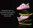 GIF of Ten Little Everyday Original - Neon Glow stacked on top of each other, featuring our signature TenForm® Fit to support healthy development - White / Pink, Black / Yellow. Available at www.tenlittle.com