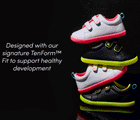 GIF of Ten Little Everyday Original - Neon Glow stacked on top of each other, featuring our signature TenForm™ Fit to support healthy development - White / Pink, Black / Yellow. Available at www.tenlittle.com