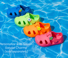 Ten Little Splash Sandals Charms (sold separately) on straps of Splash Sandals - Brights Collection. Available at www.tenlittle.com