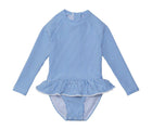 Front view of Snapper Rock One Piece UPF 50+ Swimsuit - Blue Stripes. Available at www.tenlittle.com