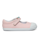 Side view of Ten Little Eco Canvas Mary Janes - Pink Seersucker. Available at www.tenlittle.com