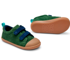 Side, front, and bottom outsole traction view of Ten Little Eco Corduroy Sneakers - Green / Navy. Available at www.tenlittle.com