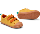 Side, front, and bottom outsole traction view of Ten Little Eco Corduroy Sneakers - Yellow / Orange. Available at www.tenlittle.com