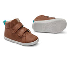 Front, side, and bottom outsole traction view of Ten Little Everyday High Tops - Mocha Brown. Available at www.tenlittle.com