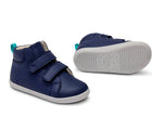 Front, side, and bottom outsole traction view of Ten Little Everyday High Tops - Navy Blue. Available at www.tenlittle.com