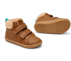 Front, side, and bottom outsole traction view of Ten Little Furry High Tops - Chestnut Brown. Available at www.tenlittle.com