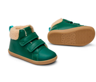 Front, side, and bottom outsole traction view of Ten Little Furry High Tops - Emerald Green. Available at www.tenlittle.com