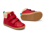 Front, side, and bottom outsole traction view of Ten Little Furry High Tops - Lava Red. Available at www.tenlittle.com